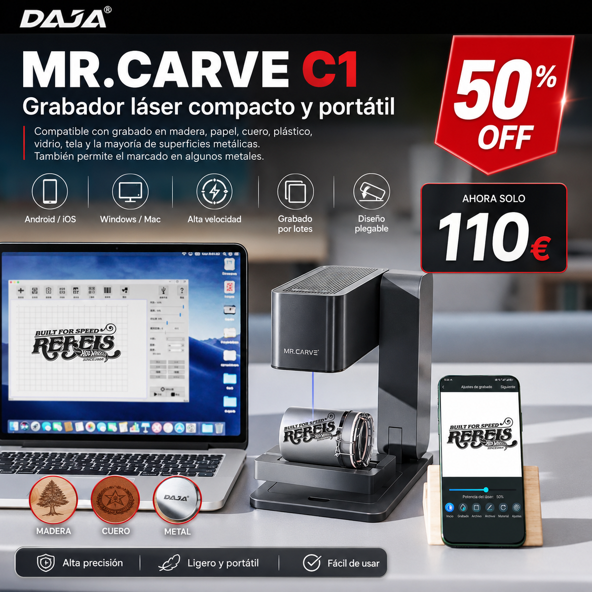 Carver MR.CRAVE Máquina de grabado láser portátil pequeña